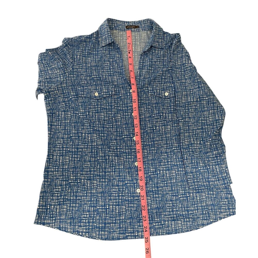 J. McLaughlin Catalina Cloth Button Front Top Blue Large Casual Classic Career - Picture 6 of 8